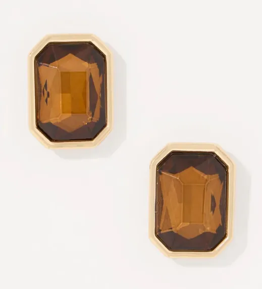 Smokey Topaz Glass Stone Stud Earrings